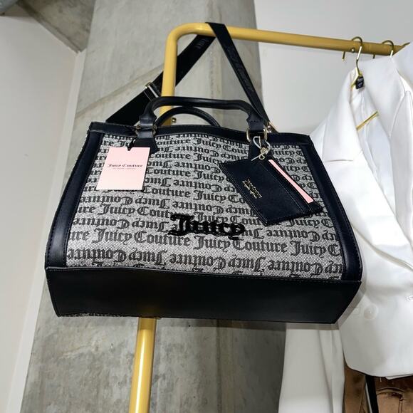 Juicy Couture Can't Tame Her Top Handle Structured Tote in Black Beige - Picture 12 of 15